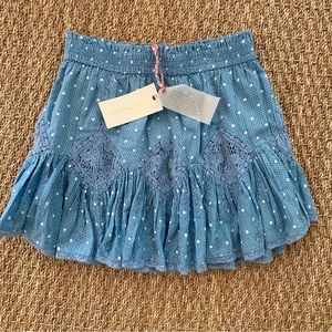 NWT LoveShackFancy Adia Mini Skirt, Size XS, Color Blue Bonnet